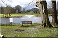 Looking across lake with fountain