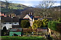 View over Hathersage with snow on Mam Tor