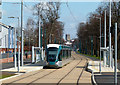 SK5638 : Tram on test at Meadows Embankment stop by Alan Murray-Rust
