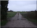 Gated farm track off Stewton Lane