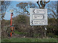 Langton Matravers: road and bus-stop signs on the A351