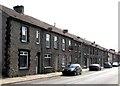 Long row of houses and satellite dishes, Ynysybwl