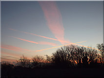 SP2965 : Before sunrise – clouds and contrails, southeast Warwick, 2015 January 20, 07:46 by Robin Stott