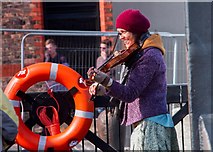 SJ3389 : The happy busker, Liverpool by Chris Denny