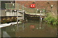 View of the steps leading down to the Lea from the Hertford Theatre from the path near Mill Bridge