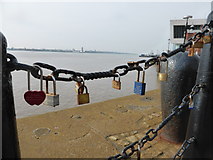 SJ3389 : Padlocks ('Love Locks') and the River Mersey, Albert Dock by ruth e