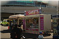 View of a waffle van and a sweets stall in the car park off Engineer