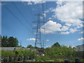 Transmission wires and pylons above Abergavenny Garden Centre