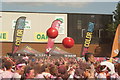 View of two giant volleyballs in the crowd at the Colour Run