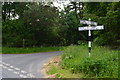 Road Junction and fingerpost near Hodber Hill Plantation