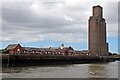 Woodside Business Park and Queensway Tunnel ventilation tower, Birkenhead