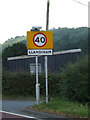 Llandinam Village Name sign on the A470