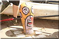 View of a painted mooring post on the Hertford Union Canal