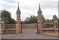 Gothic gate pillars, New Southgate Cemetery and Crematorium, London N11