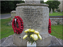 TL3949 : Barrington war memorial names by Hugh Venables