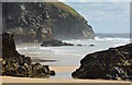 SW8469 : On the beach at Bedruthan Steps by Edmund Shaw