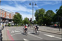 TQ2777 : Cyclists on Chelsea Embankment by DS Pugh