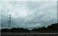 Pylon and powerlines crossing the M5 at junction 11a