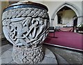 SO3149 : Eardisley: St. Mary Magdalene Church:The Norman  font south aspect by Michael Garlick