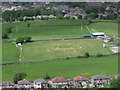 Cricket match at Hall Bower below Castle Hill as seen from top of Victoria Tower