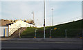 Closed-off steps up to former coach station from Rigby Road, Blackpool