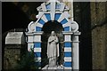 View of the Mary the Virgin statue outside the Catholic Church of the Most Precious Blood