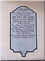 Memorial to Henry Blaine, New Mill Baptist Church