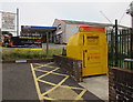 Yellow donations bin outside Blaenavon Fire Station