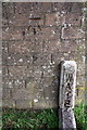 NY5230 : Water marker and benchmark on wall of Friars Terrace by Roger Templeman