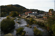 SJ2142 : Llangollen: the station from the bridge over the Dee by Christopher Hilton