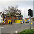 Perne Road: traffic lights and Helix House