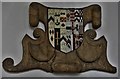 Yaxley; St. Mary the Virgin Church: Tudor wooden armorial mounted on south aisle wall 2