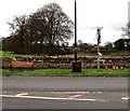 Bench, litter bin and wall in the west of Shifnal