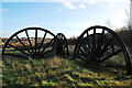 SJ9145 : Colliery pithead wheels at Berryhill Fields, Fenton Park by Stu JP