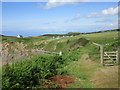 Mwnt: car park, church and distant sea