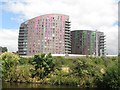 Looking across the River Aire towards Echo Central apartment blocks