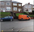 Two flights of steps behind two vehicles, Brynglas Road, Newport