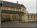 Yellow marked parking area outside a Nailsworth church