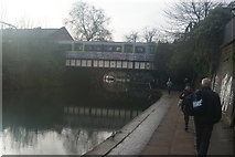 TQ2883 : View of a London Midland train crossing the bridge over the Regents Canal #2 by Robert Lamb