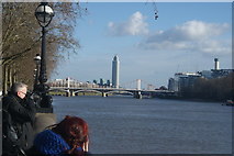 TQ2777 : View of Chelsea Bridge and St George's Tower from Chelsea Embankment by Robert Lamb