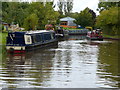 Narrowboats moored along the Coventry Canal