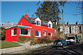 Bright red house