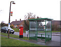 Elizabeth II postbox and bus stop  on Cherry Hinton Road, Teversham