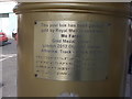 TQ1570 : Teddington: plaque on the gold postbox by Chris Downer