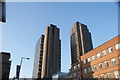 Looking up at the office blocks on Sandell Street from Waterloo Road