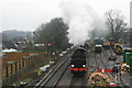 Double headed train approaching Medstead & Four Marks