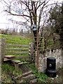 Roadside litter bin and stile, Lower Lydbrook