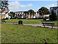 Benches and litter bin in Argyll Gardens, Gorseinon