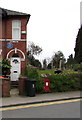 Blue plaque and red postbox, Risca Road, Newport