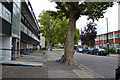 Maisonettes opposite flat-roofed two-storey houses, Lomond Grove, Camberwell